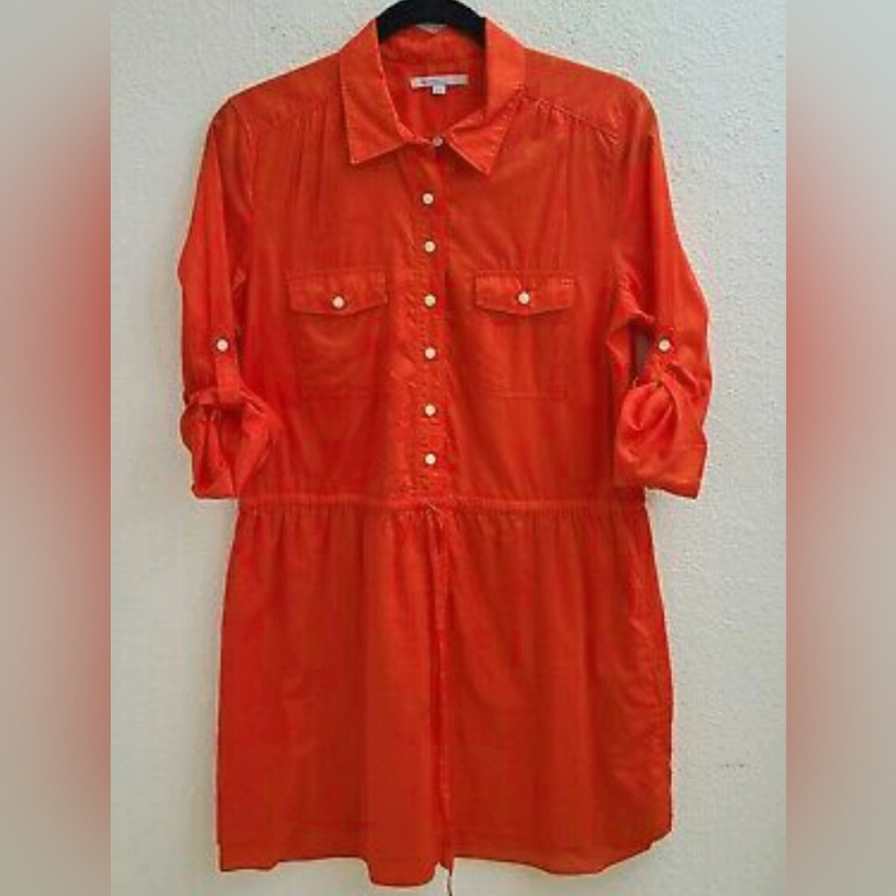 GAP Womens size small Drawstring casual shirt dress Orangeress With Poc with Poc